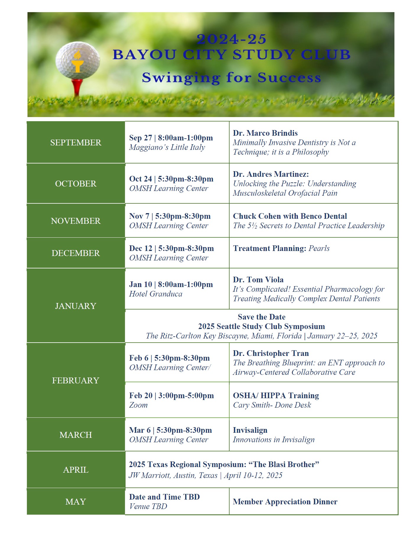 Bayou City Study Club 2024-2025 schedule.