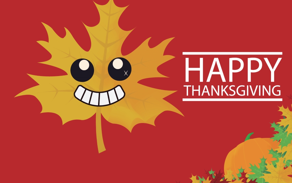 A happy thanksgiving day card with a leaf
