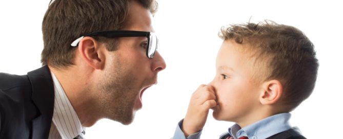 A man and boy are yelling at each other.