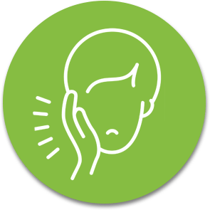 A green circle with an image of a person touching his ear.